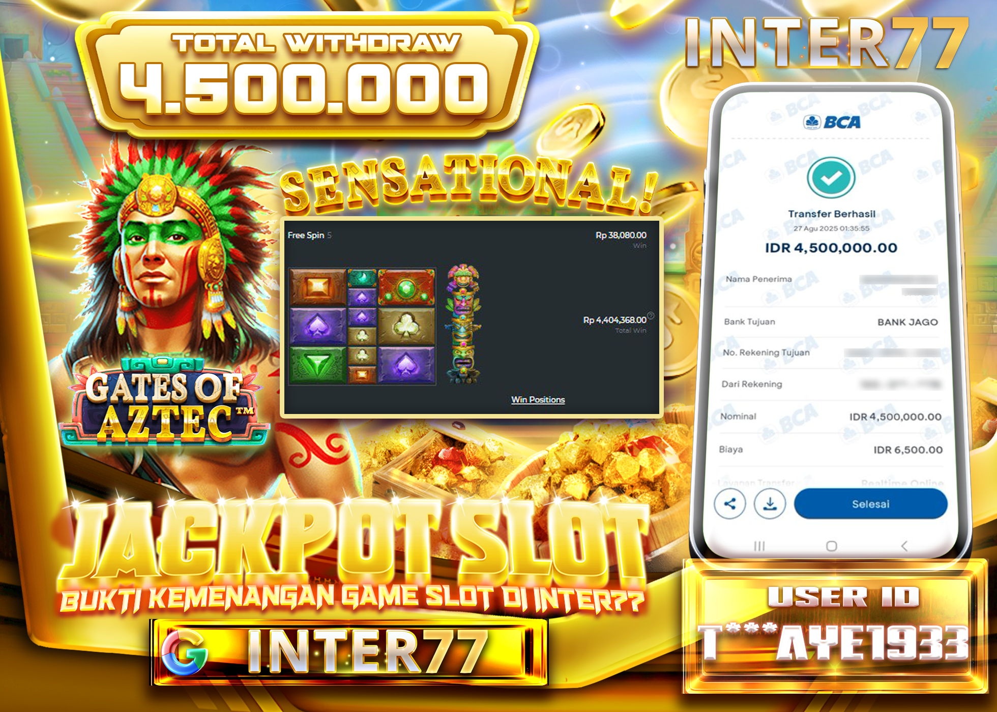 T***AYE1933 JACKPOT SLOT GATE OF AZTEC Rp.4.500.000 - LUNAS